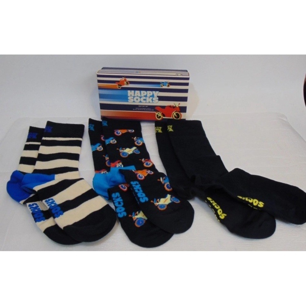 Happy Socks Motorcycles Stripes Crew Socks Unisex Novelty Pattern Colorful NIB
